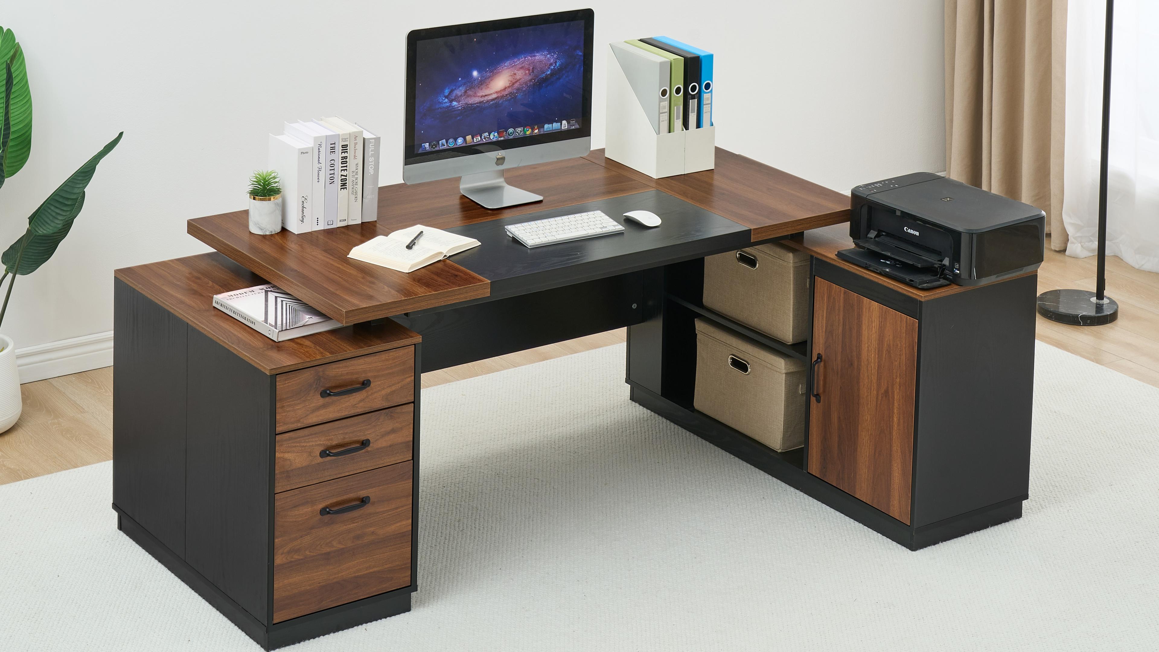 Amazon.com: Epecoya Executive L-Shaped Desk with Storage Cabinet